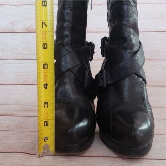 Geren Ford Edie Leather Buckle Strap Side Zipper Platform Stiletto Booties Ankle - Picture 7 of 13